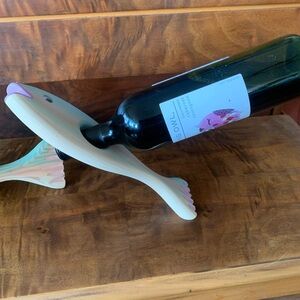 Wooden Fish Wine Bottle Holder in Natural wood with lite colored accents